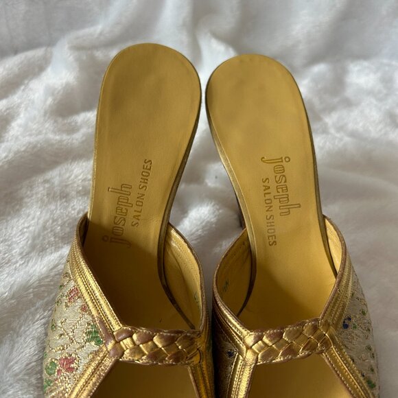 Joseph Salon Shoes Womens Size 6 Gold Tapestry VTG Dainty Feminine Open Toe - Picture 4 of 8